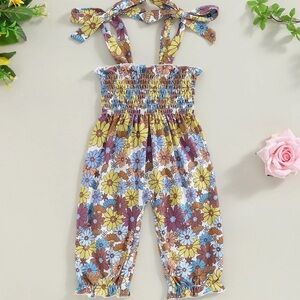 Adjustable Toddler Floral Jumpsuit
